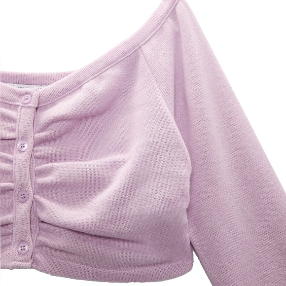 Zara Lavender Off-Shoulder Button Down Long Sleeve Crop Top Size S Pastel - Picture 10 of 10